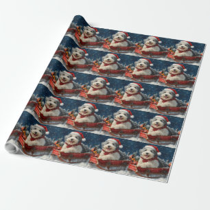 English Sheepdog in Sledge Let it Snow Christmas Wrapping Paper