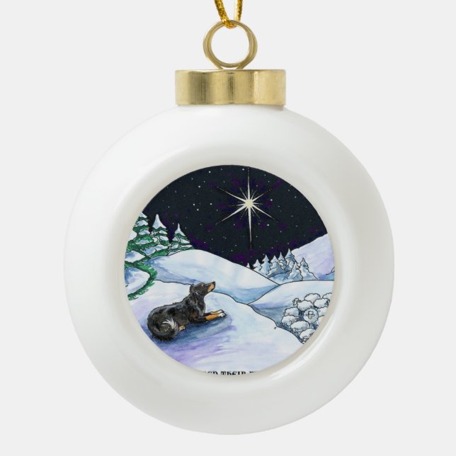 English Shepherd Christmas ornament- Blk & Tan Ceramic Ball Christmas Ornament (Front)