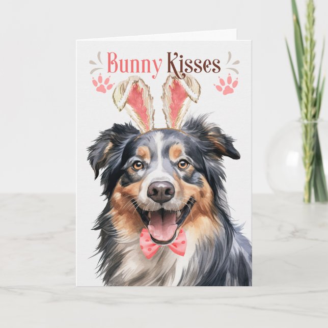 English Shepherd in Bunny Ears for Easter Holiday Card (Front)