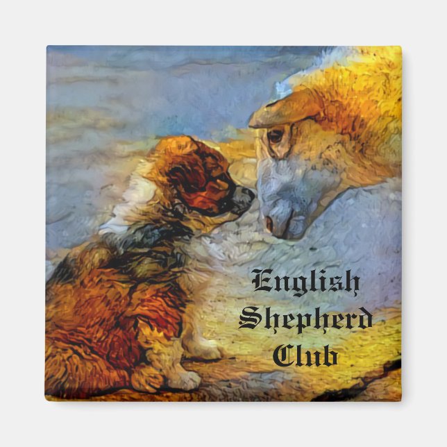 English shepherd puppy fridge magnet (Front)