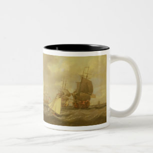 English Ships Coming to Anchor in a Fresh Breeze ( Two-Tone Coffee Mug