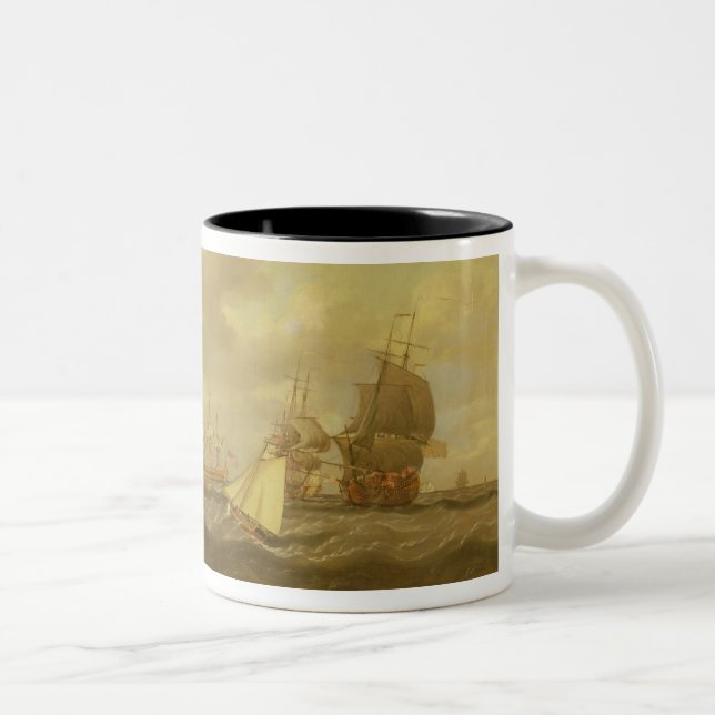 English Ships Coming to Anchor in a Fresh Breeze ( Two-Tone Coffee Mug (Right)