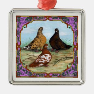 English Shortfaced Pigeons Framed Metal Tree Decoration