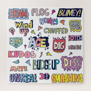 English slang words, doodle lettering jigsaw puzzle