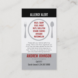 English/Spanish Bilingual Allergy Alert Card