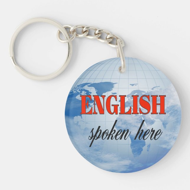 English spoken here cloudy earth key ring (Front)