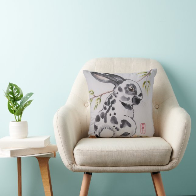 English Spot Bunny Rabbit Pillow, Oriental Design Cushion (Chair)