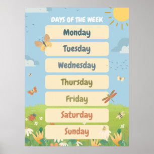 English Spring Days of the Week Classroom Poster