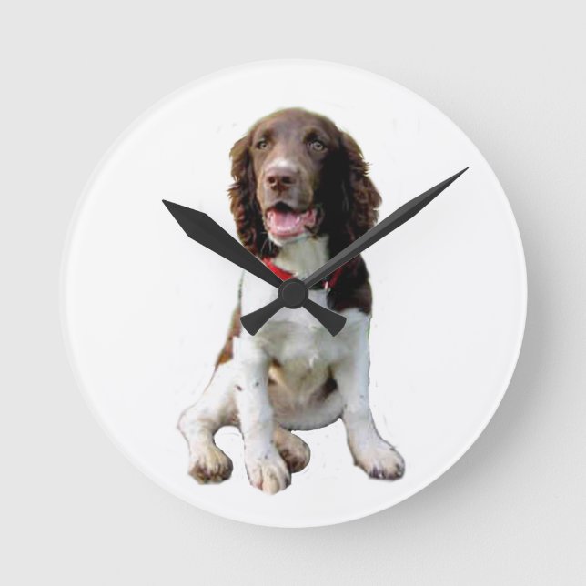 English Springer - Liver-White (pup) Round Clock (Front)