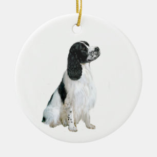 English Springer Spaniel (A) - black and white Ceramic Tree Decoration