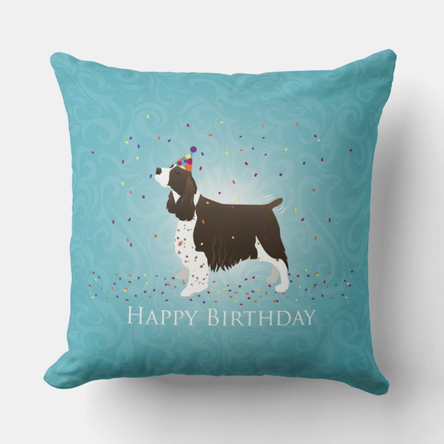 English Springer Spaniel Birthday Design Cushion (Front)