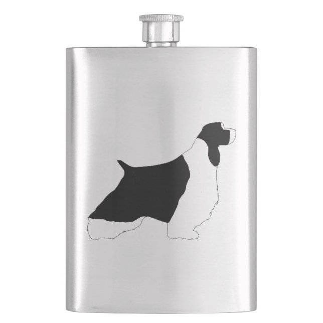 English Springer Spaniel black white silo Hip Flask (Front)