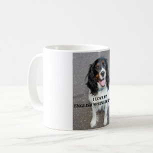 english springer spaniel black white tan love with coffee mug