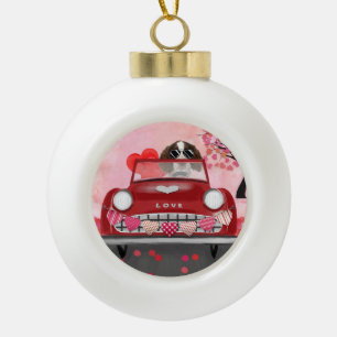 English Springer Spaniel Car Hearts Valentine's Ceramic Ball Christmas Ornament