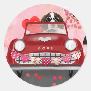 English Springer Spaniel Car Hearts Valentine's Classic Round Sticker