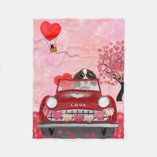English Springer Spaniel Car Hearts Valentine's  Fleece Blanket (Front)