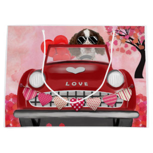 English Springer Spaniel Car Hearts Valentine's  Large Gift Bag