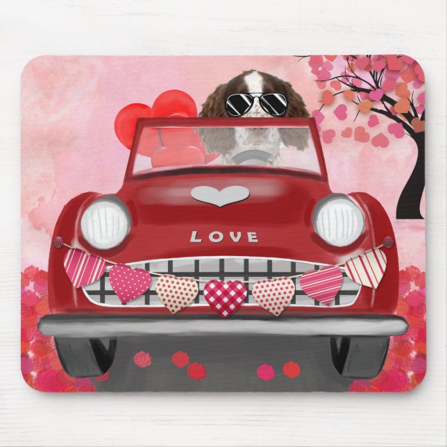 English Springer Spaniel Car Hearts Valentine's  Mouse Mat (Front)