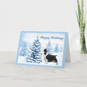 English Springer Spaniel Christmas Card Blue Tree