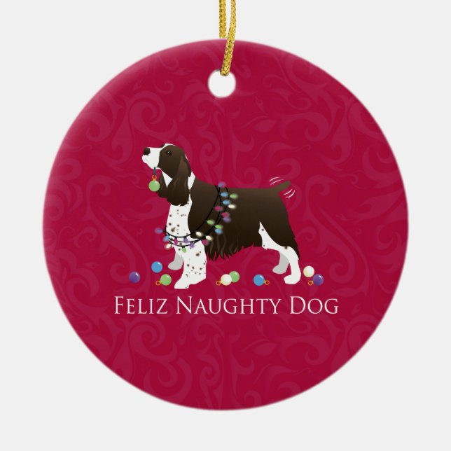 English Springer Spaniel Christmas Design Ceramic Tree Decoration (Front)