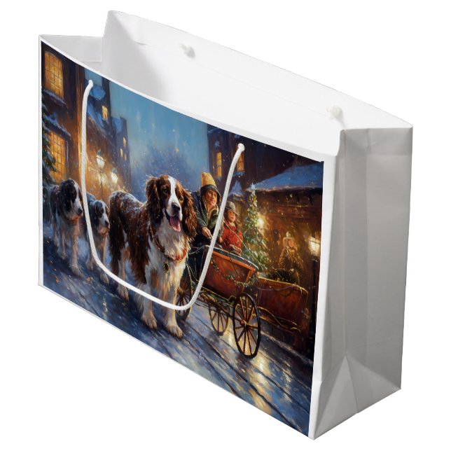 English Springer Spaniel Christmas Festive Season Large Gift Bag (Front Angled)