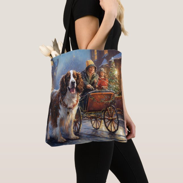 English Springer Spaniel Christmas Festive Season Tote Bag (Close Up)