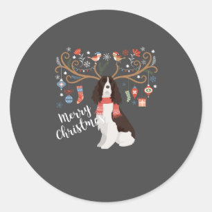 English Springer Spaniel Christmas Reindeer Dog Classic Round Sticker