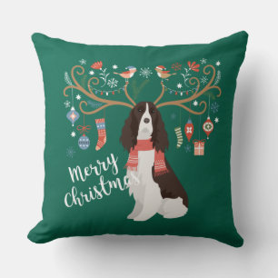 English Springer Spaniel Christmas Reindeer Dog Cushion