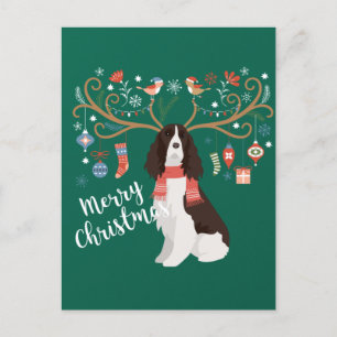 English Springer Spaniel Christmas Reindeer Dog Postcard