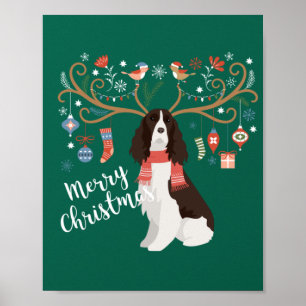 English Springer Spaniel Christmas Reindeer Dog Poster