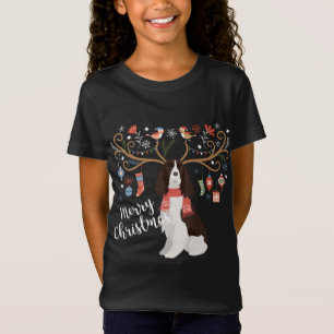 English Springer Spaniel Christmas Reindeer Dog T-Shirt
