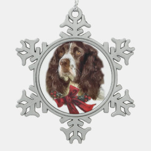 English Springer Spaniel Christmas Snowflake Pewter Christmas Ornament