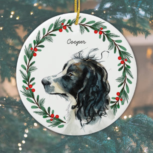 English Springer Spaniel Custom Name Christmas Ceramic Tree Decoration