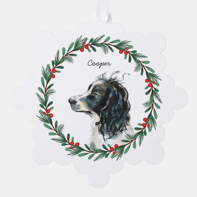 English Springer Spaniel Custom Name Christmas Tree Decoration Card (Front)