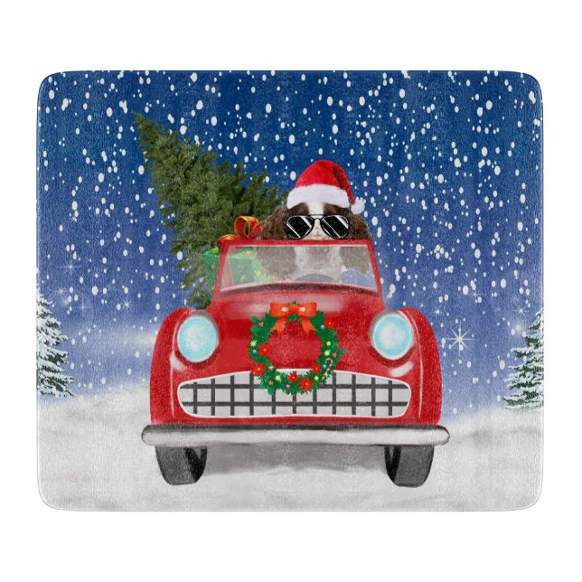English Springer Spaniel Dog Car In Snow Christmas Cutting Board (Front)