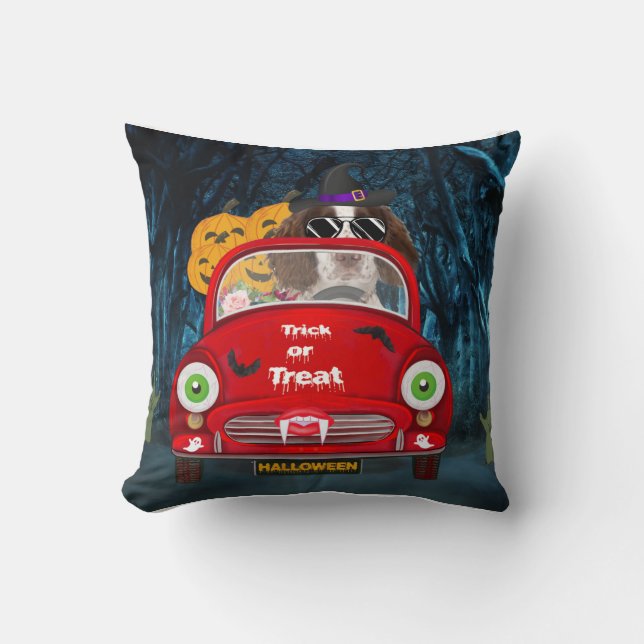 English Springer Spaniel dog Car Scary Halloween Cushion (Front)