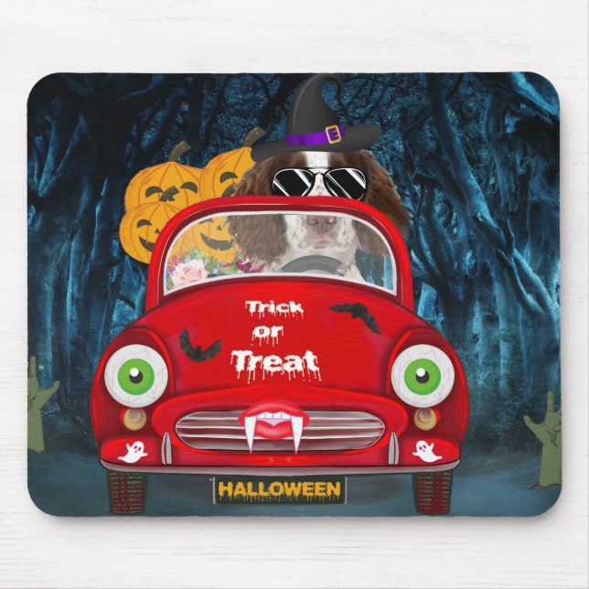 English Springer Spaniel dog Car Scary Halloween  Mouse Mat (Front)