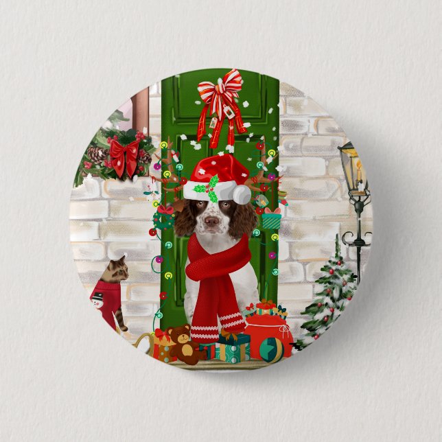 English Springer Spaniel Dog Christmas  6 Cm Round Badge (Front)
