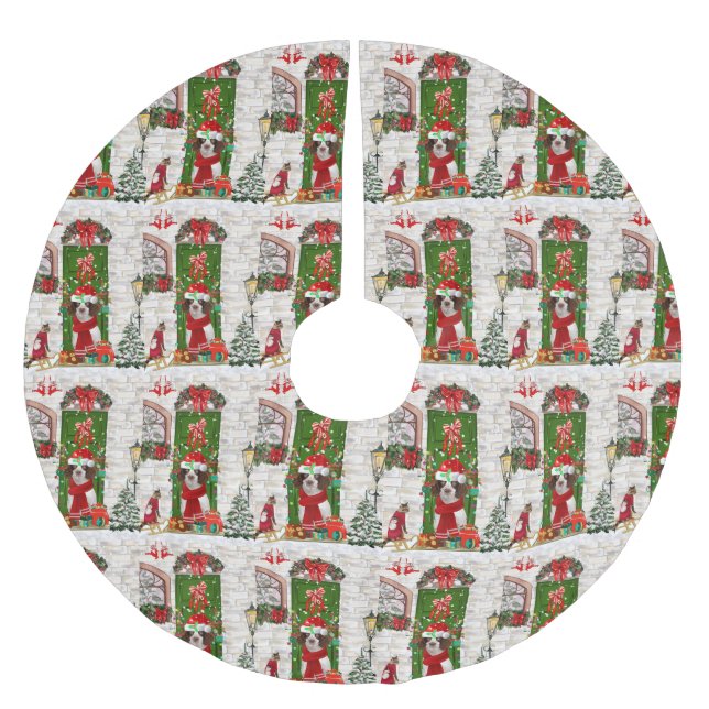 English Springer Spaniel Dog Christmas  Brushed Polyester Tree Skirt (Front)