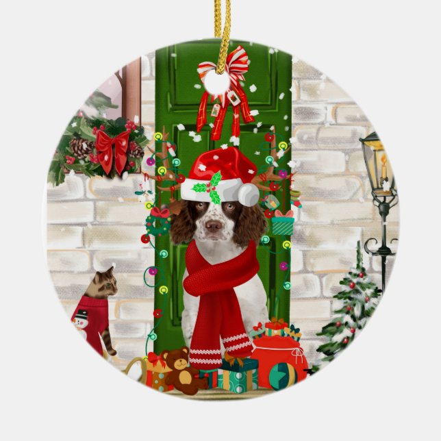 English Springer Spaniel Dog Christmas  Ceramic Tree Decoration (Front)