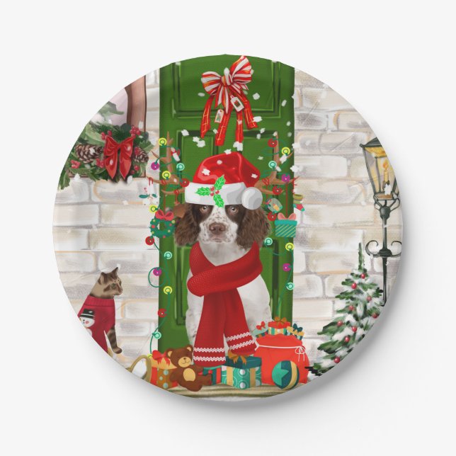 English Springer Spaniel Dog Christmas  Paper Plate (Front)