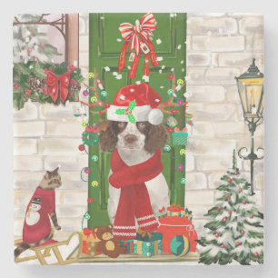 English Springer Spaniel Dog Christmas  Stone Coaster