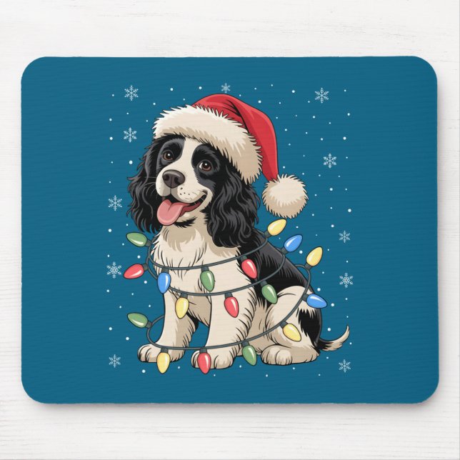 English Springer Spaniel Dog Christmas Tree Lights Mouse Mat (Front)