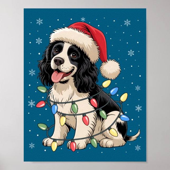 English Springer Spaniel Dog Christmas Tree Lights Poster (Front)