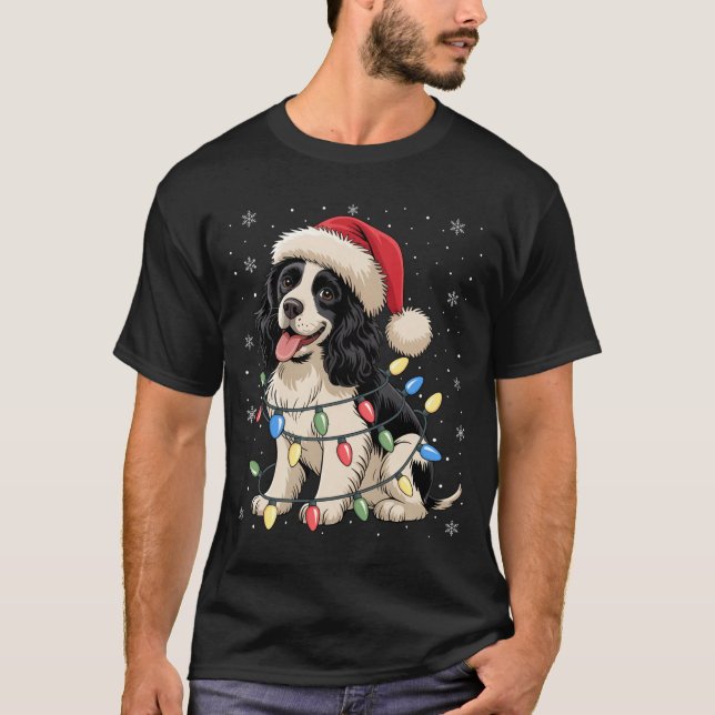 English Springer Spaniel Dog Christmas Tree Lights T-Shirt (Front)