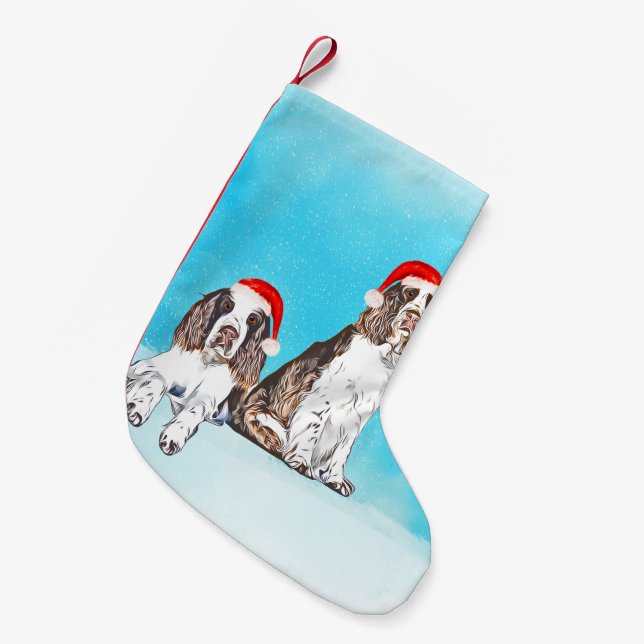 English Springer Spaniel Dog In Snow Christmas Hat Small Christmas Stocking (Front (Hanging))