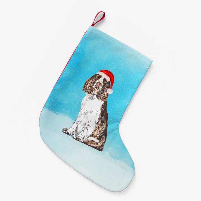English Springer Spaniel Dog In Snow Christmas Hat Small Christmas Stocking (Front (Hanging))