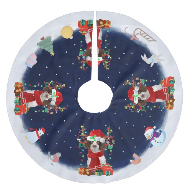 English Springer Spaniel Dog Let it snow Brushed Polyester Tree Skirt (Front)