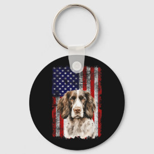 English Springer Spaniel Dog Lover US Flag 4th of Key Ring