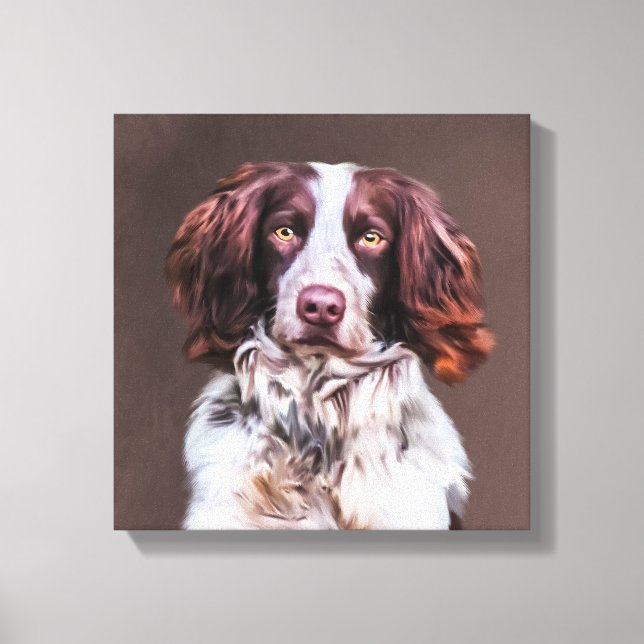 English Springer Spaniel Dog Oil Painting Portrait Canvas Print (Front)